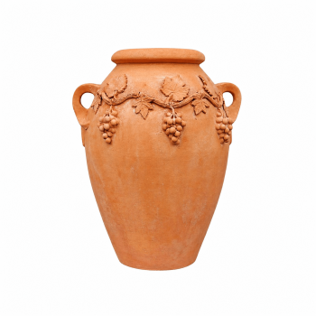 Handgefertigter Terracottakrug aus Impruneta mit Weinranke